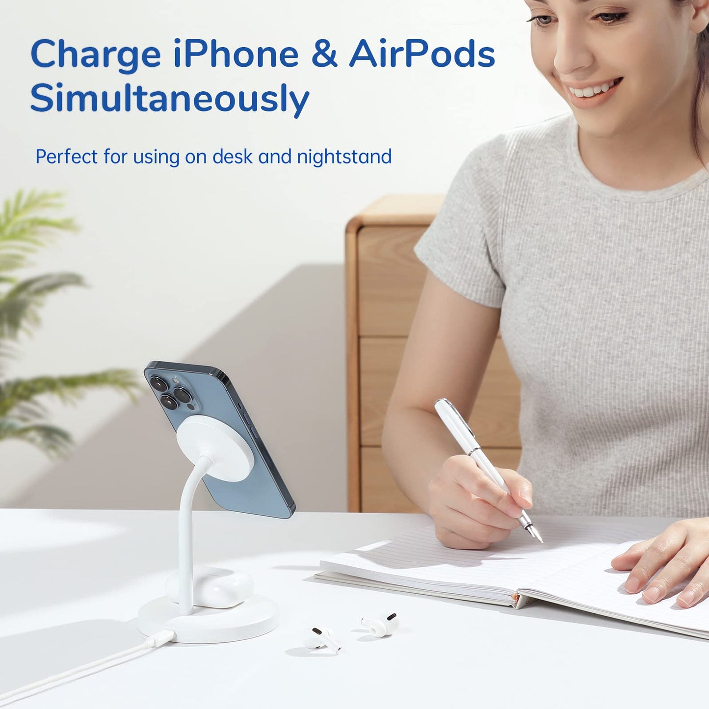 Syncwire Wireless Charging Stand - 2 in 1 Free Rotation Magnetic Charger Station for MagSafe Compatible with iPhone 16, 15, 14, 13, 12 Pro Max, Pro, Mini, Plus, AirPods