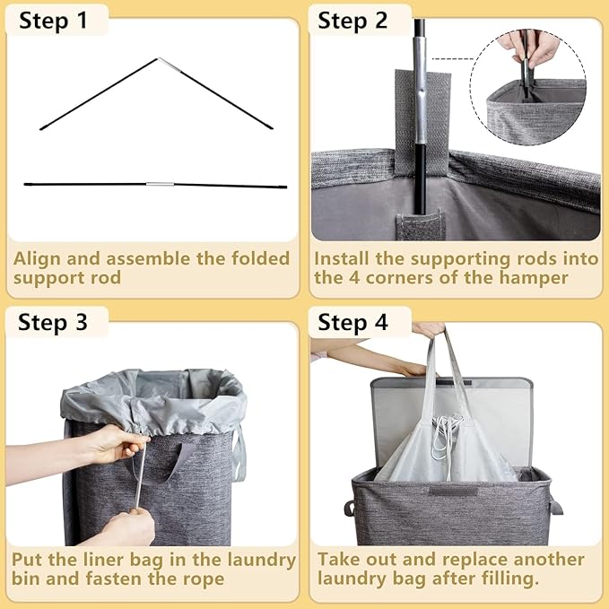 Foldable Laundry Hamper with 2 Removable Drawstring Bags, Portable Laundry