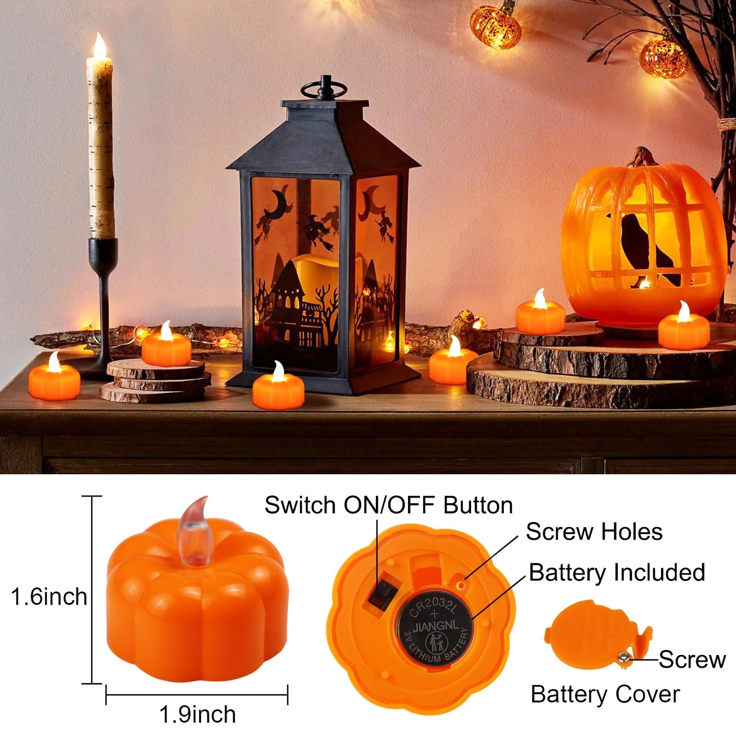 CESOF Thanksgiving Decorations Pumpkin Tea Lights Fall Decor, 12 Pack LED Orange Pumpkin Lights Flameless Candles Battery Operated, Halloween Flickering Tealight Candle for Home Table Indoor Party