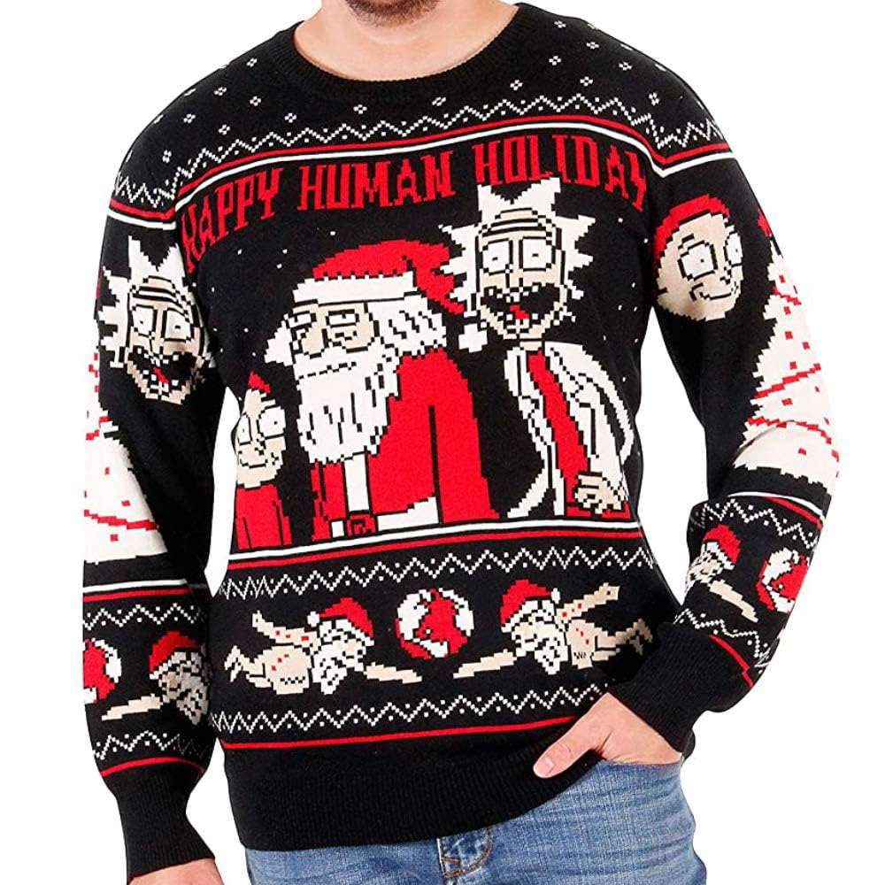 Ripple Junction Rick and Morty Adult Christmas Sweater Happy Human Holiday Novelty Sweater for Men and Women X-Large