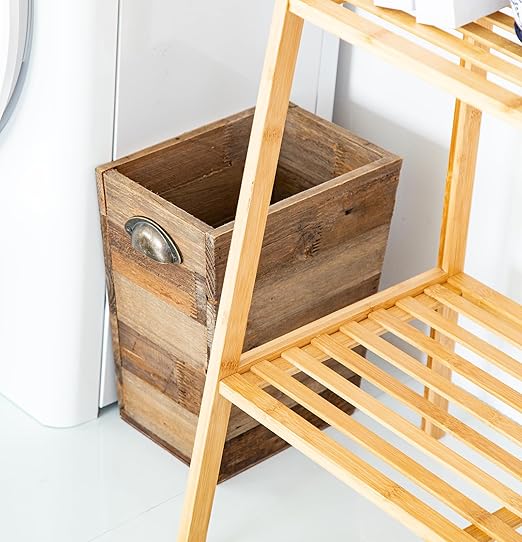 Small Wood Trash Can, Farmhouse Rectangular Garbage Can Waste Basket, Rustic