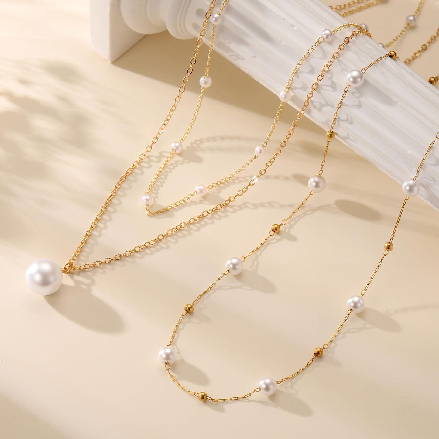 Fimhut Gold Pearl Necklaces for Women Trendy,Hypoallergenic 18K Gold Plated Dainty Necklace Simple Layered Pearl Necklaces for Women Trendy Wedding Birthday Jewelry