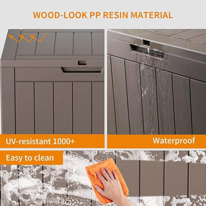 DRATO 35 Gallon Deck Boxes Resin Outdoor Storage Box UV Resistant Outside Deck Box with Lockable Lid for Patio Furniture(Grey,35 Gallon)