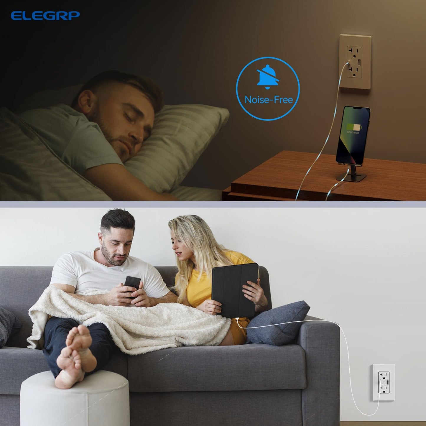 ELEGRP USB Charger Wall Outlet - 20 Amp Duplex Tamper Resistant Receptacle with USB A & C Ports, NEMA 5-20R, Wall Plate Included, UL Listed, 30 Pack, Matte White