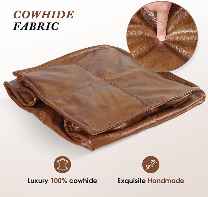 Leather Ottoman, Handmade Stuffed Square Ottoman, Genuine Leather Pouf