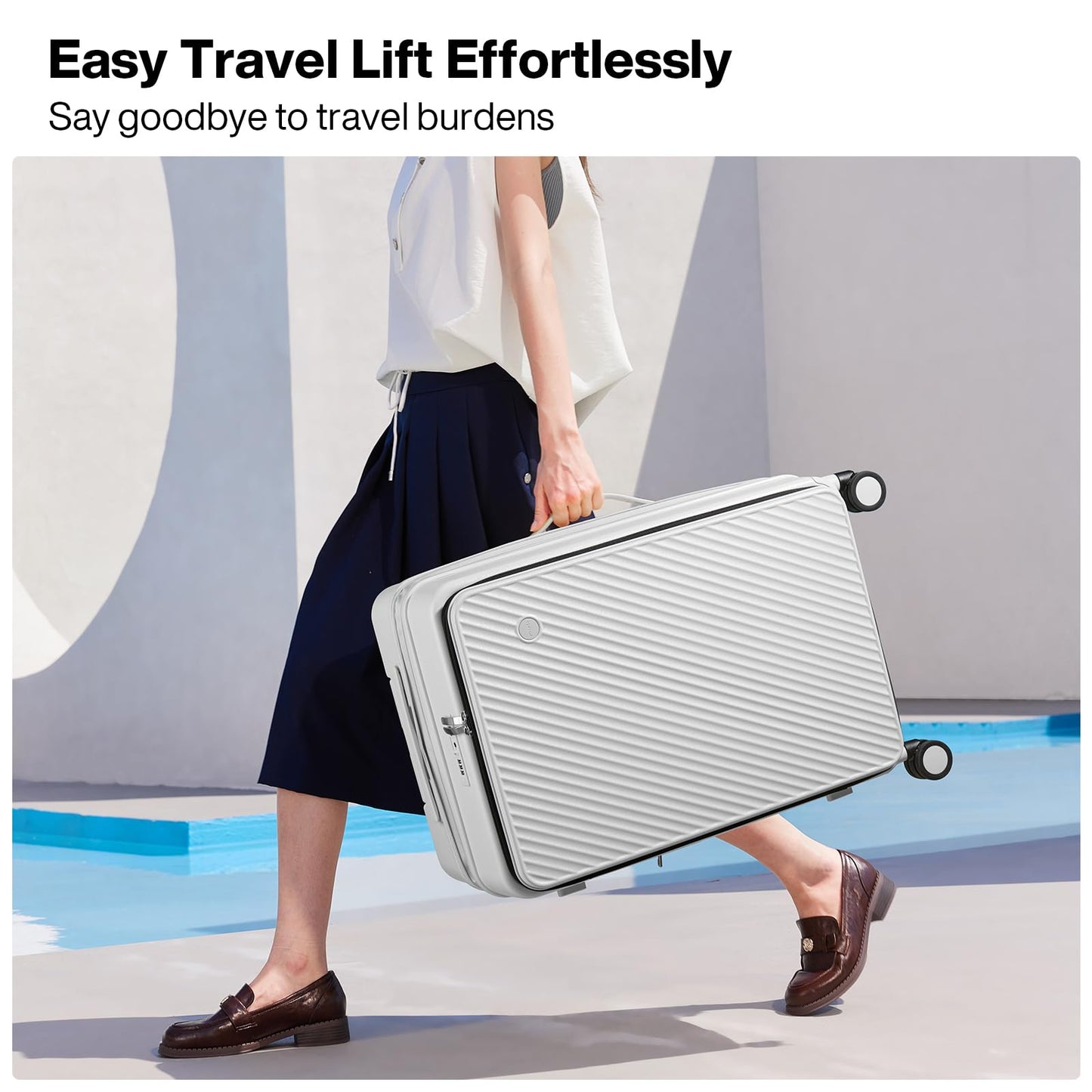 mixi 24 Inch Large Expandable Checked Luggage PC Hard Shell Suitcase Top Opening Rolling Travel Suitcases with Spinner Wheels & TSA Lock, Smoke White