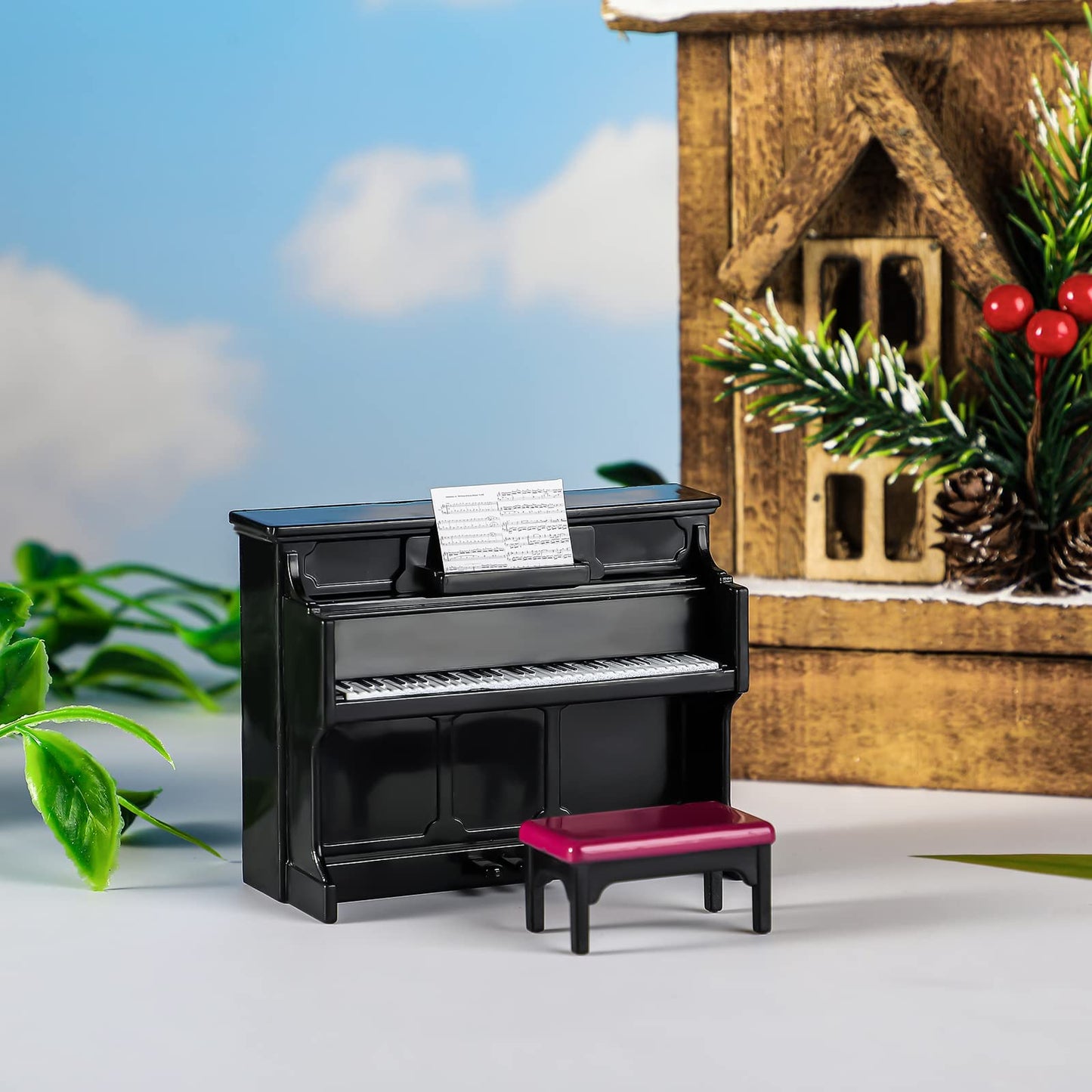 24 Pcs Dollhouse Musical Instruments Miniature Violin Piano Trumpet Saxophone Electric Guitar Tiny Christmas Instruments Set for Party Gift Mini House Musical Room Succulent Garden (Black Piano)