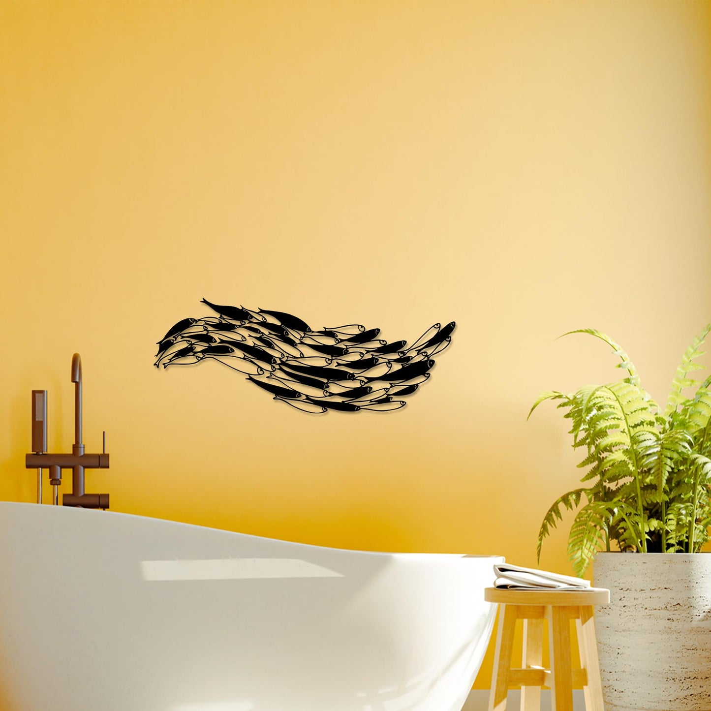 Rajukit Metal Fish Wall Art,School of Fish Sculpture Set, Rust-Resistant Coastal Decor for Bathroom, Ocean-Themed Spaces