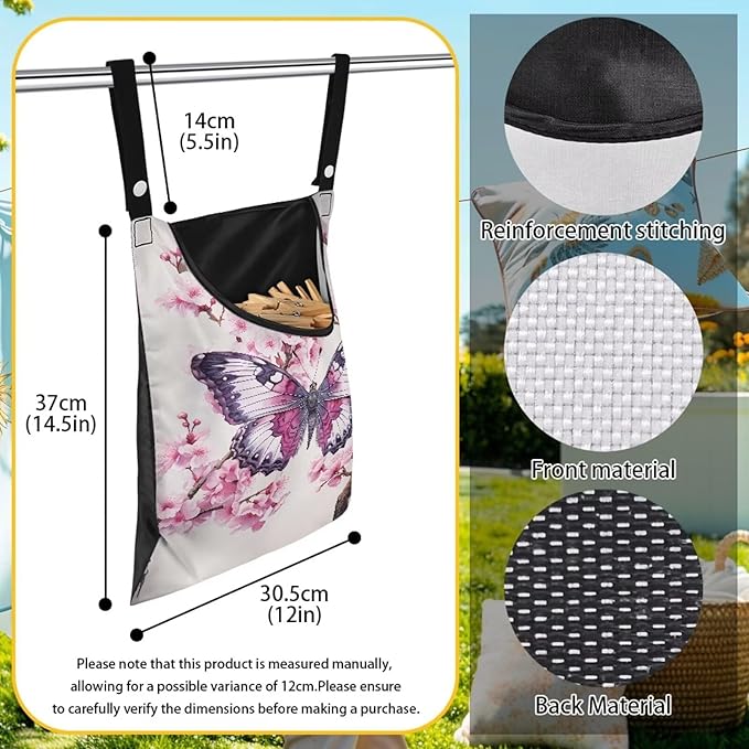 Clothes Pin Hanging Bag, Butterfly Clothes Pins Bag Holder Outdoor 4.Stylish