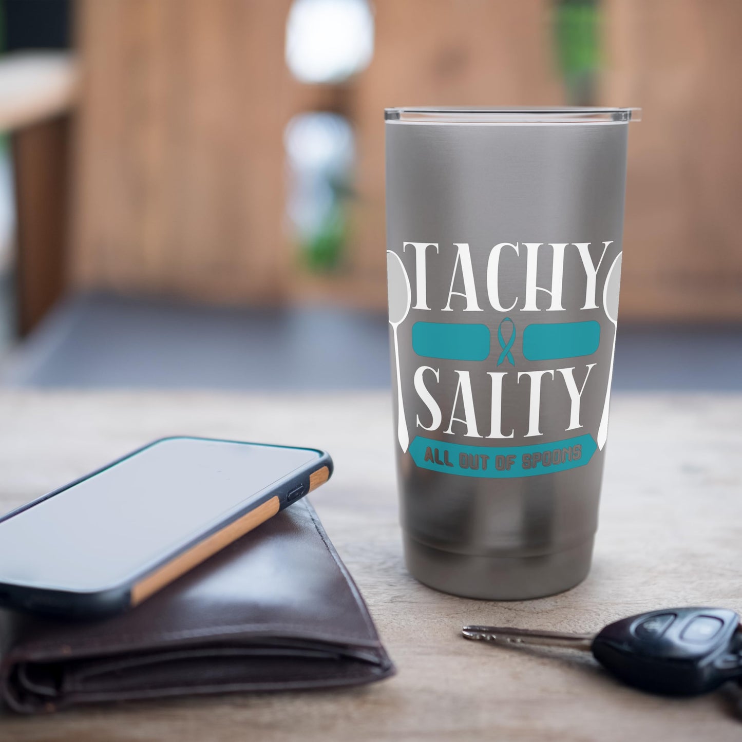 Salty Out Of Spoons POTS Salt Dysautonomia Turquoise Ribbon Stainless Steel Insulated Tumbler