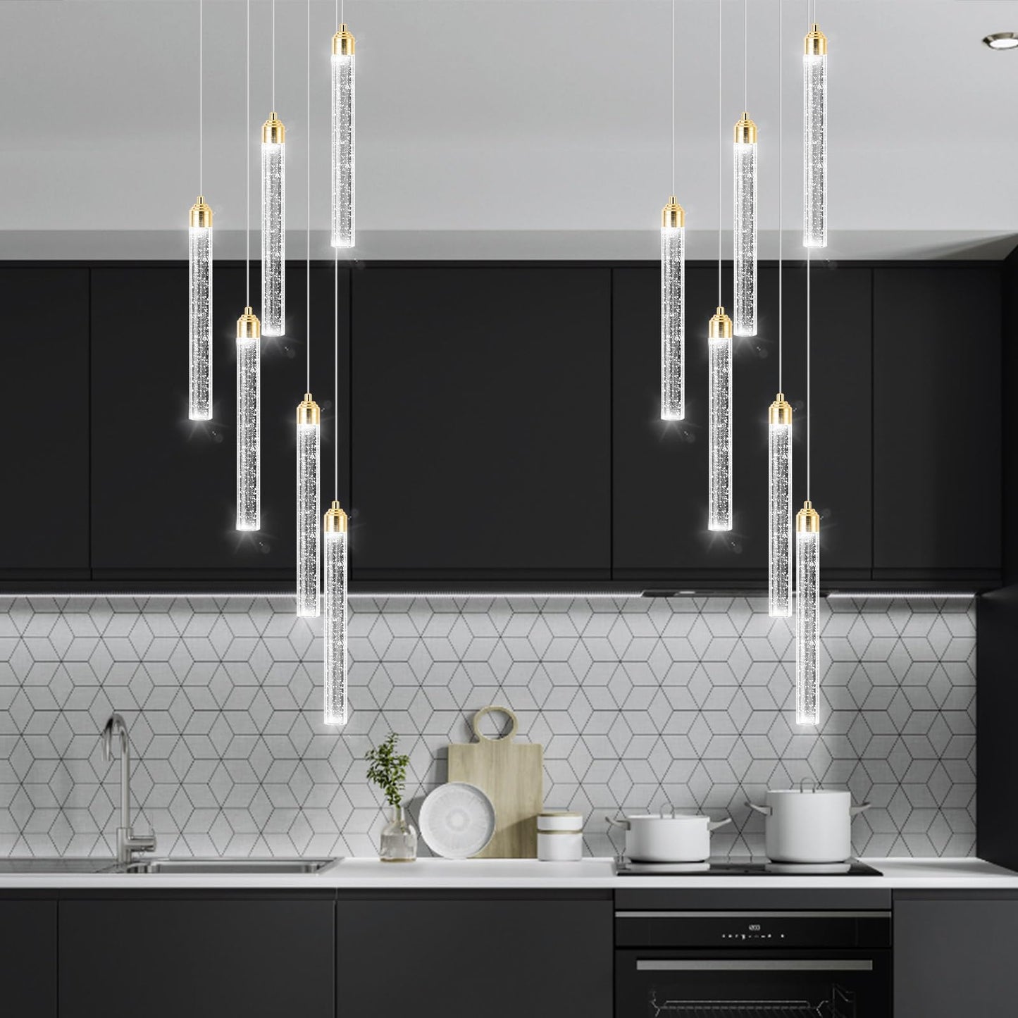 dolria Mini Chandelier Crystal Pendant Lights for Kitchen Island Modern LED Dimmable Ceiling Handing Lighting Adjustable Flush Mount Ceiling Light for Dining Room Bedroom Foyer