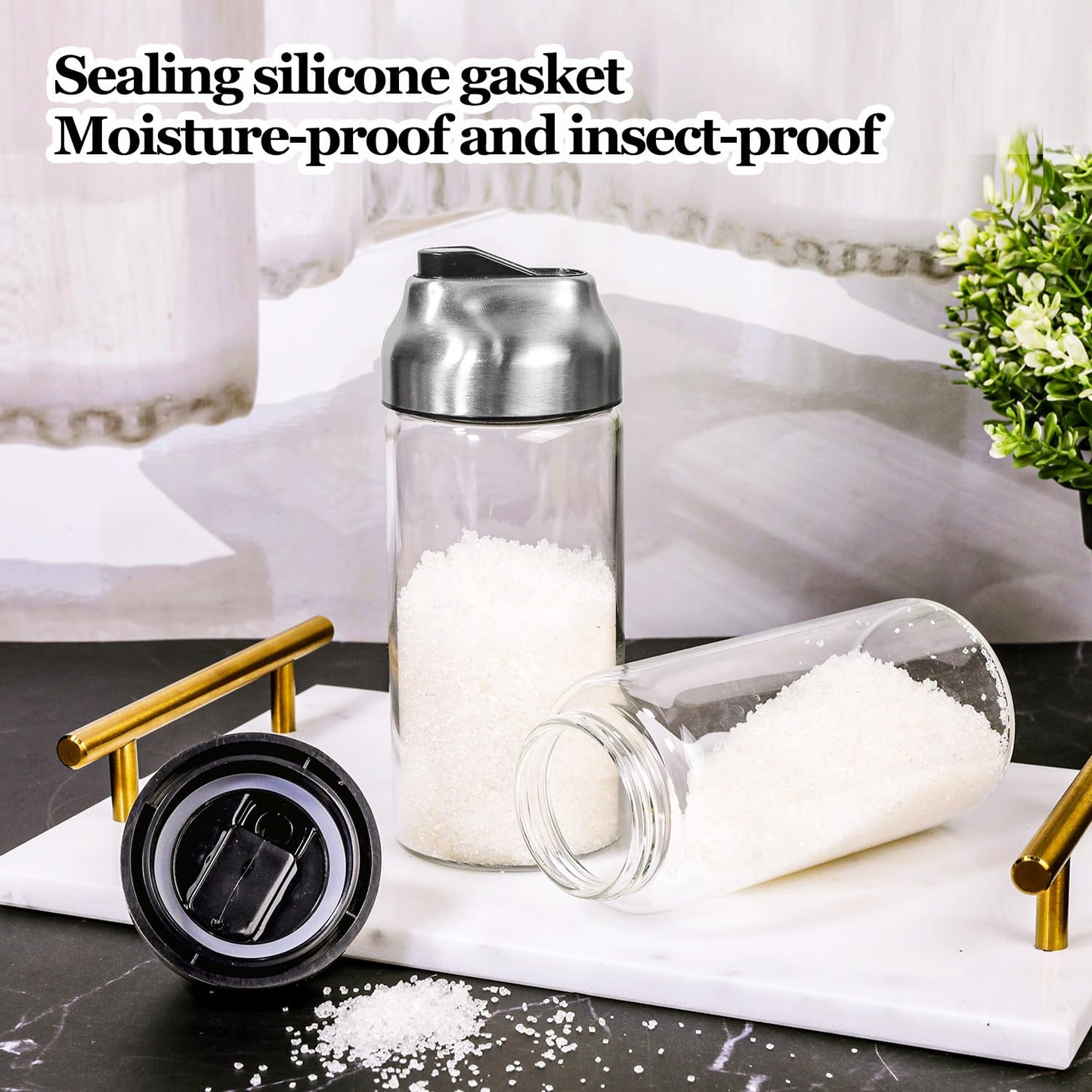14oz Glass Sugar Dispenser with Spout - Refillable Pour Shaker for Coffee Bar, Tea Station & Table - Large Airtight Sugar Container for Kitchen Counter