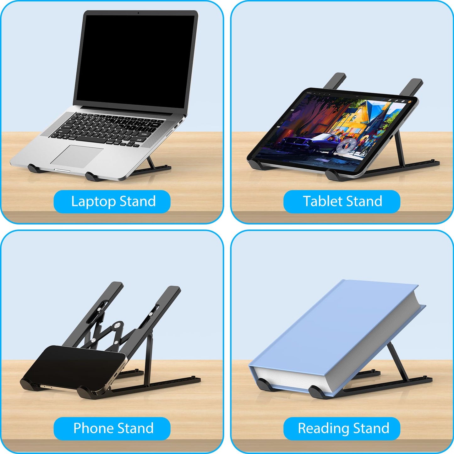 Gogoonike Adjustable Laptop Stand, Portable Laptop Riser for Desk, ABS+Silicone Foldable Ventilated Cooling Notebook Holder Stand for 10-15.6” Laptops,Tablets
