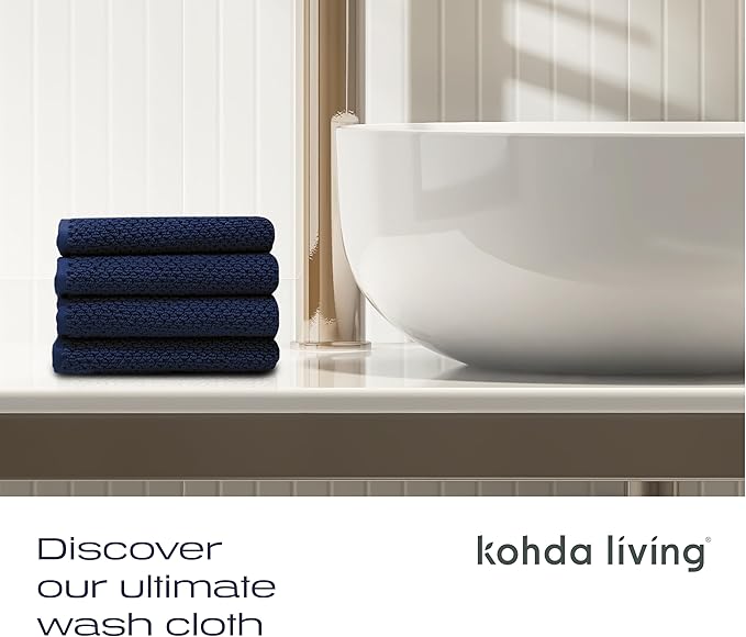 Luxury Silver-Infused Navy Blue Washcloths 4-Pack Set, 12.9"x12.9"
