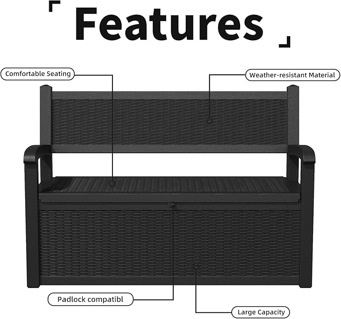 80 Gallon Outdoor Storage Bench Deck Box Waterproof Lockable,Outdoor Storage Furniture for Patio,Garden and Porch,Tools and Cushions(Black)