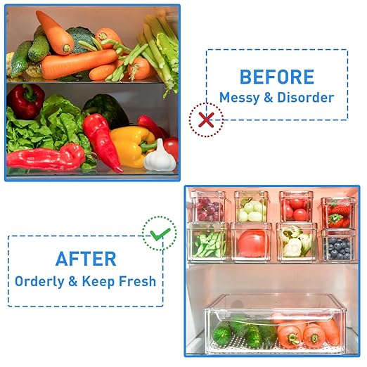 POMEAT 10 Pack Fridge Organizer, Stackable Refrigerator Organizer Bins