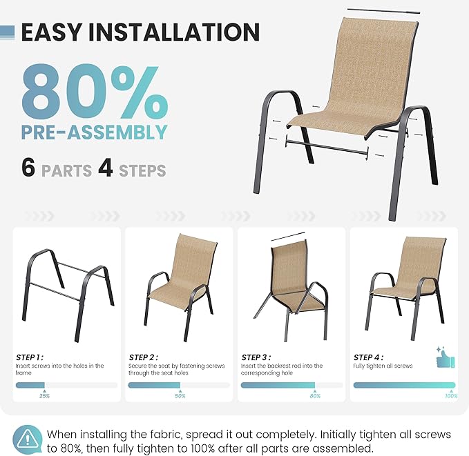 Patio Dining Chair Set of 6, Outdoor Stackable Dining Chairs High Back for All Weather, Patio Furniture for Backyard, Porch, Garden, Pool Deck (Brown)