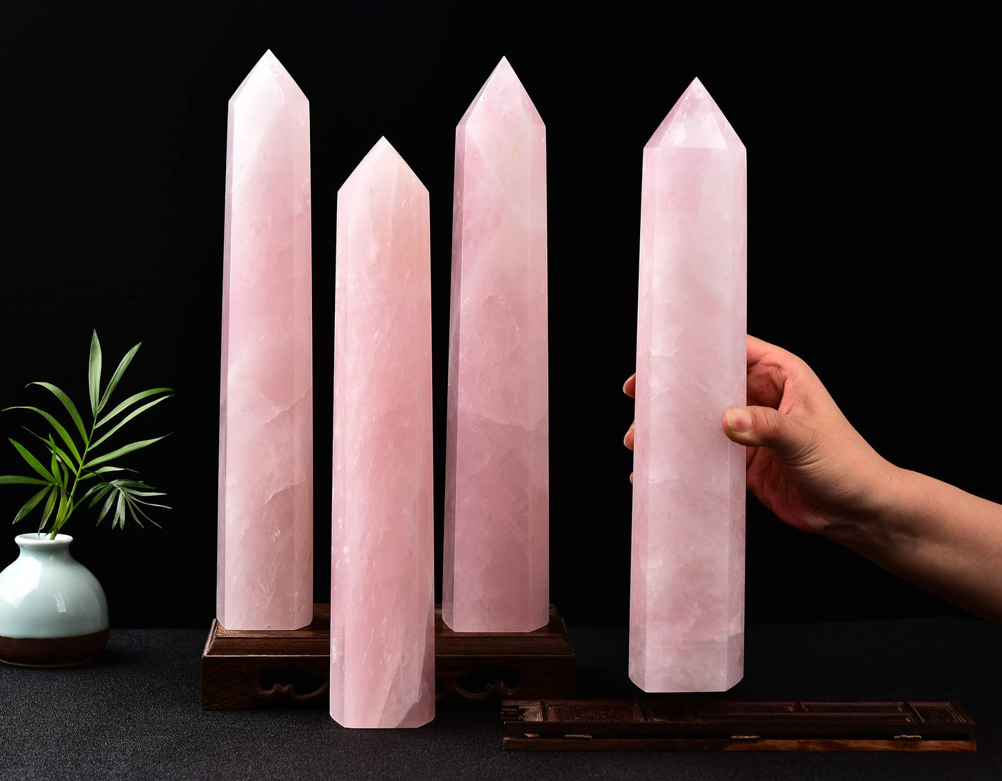 AMOYSTONE Extra Large Healing Crystal Obelisk Tower Rose Quartz Point Wand Crystal Decor Reiki Gifts for Bignners 1.7-2.2 LBS