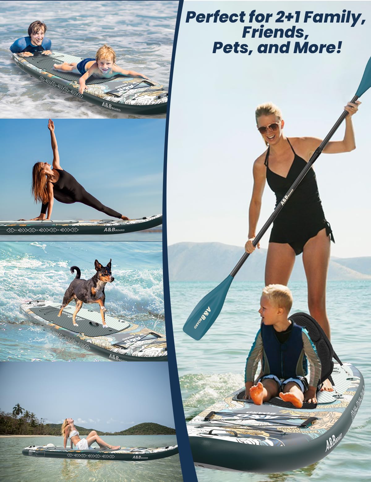 ABBOARD Inflatable Stand Up Paddle Board with Seat - 11 Ft Extra Wide Fishing Paddleboard with Sup Accessories for Beginner Adults Youth