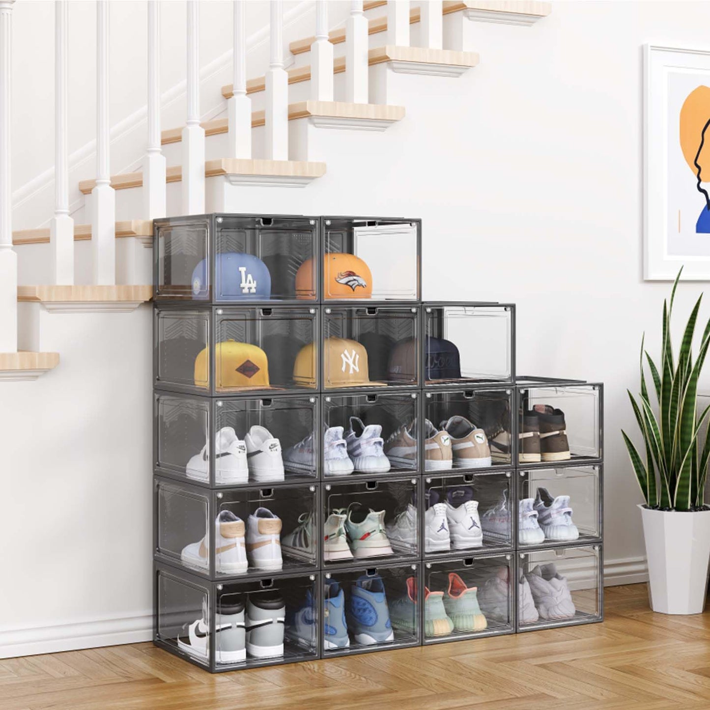 starogegc Hat Organizer Box for Baseball Caps, 3Pack Clear Plastic Hat Storage with Magnetic Door, Baseball Cap Organizer, Hat Holder, Hat Case, Hat Box(X-Large)-Black&Clear