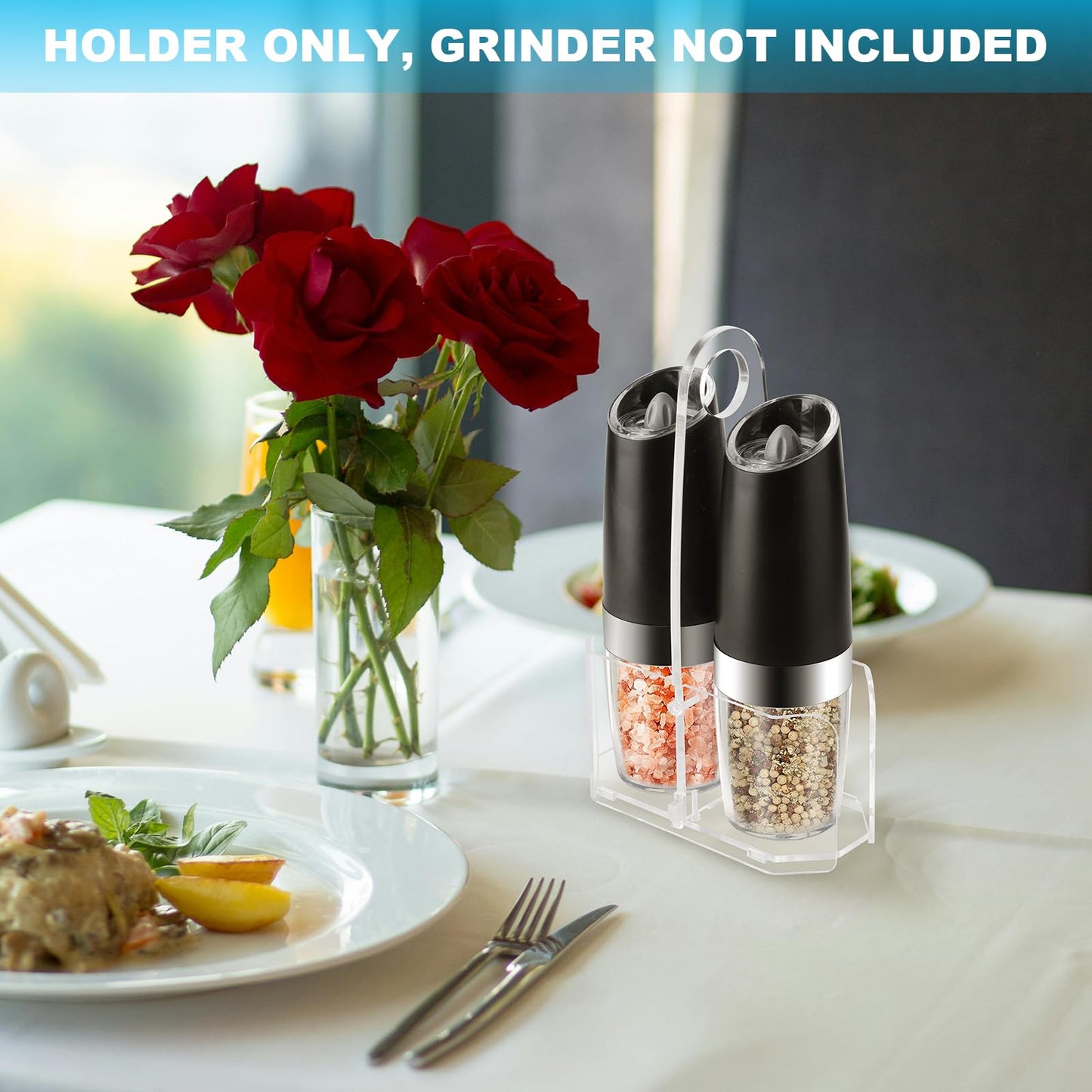 Beautyflier Salt and Pepper Grinder Set Stand, Premium Acrylic Holder for Gravity Electric Pepper and Salt Grinder Set, Storage Holder Fit Grinders up to 2.2 IN in Diameter, Stand Only