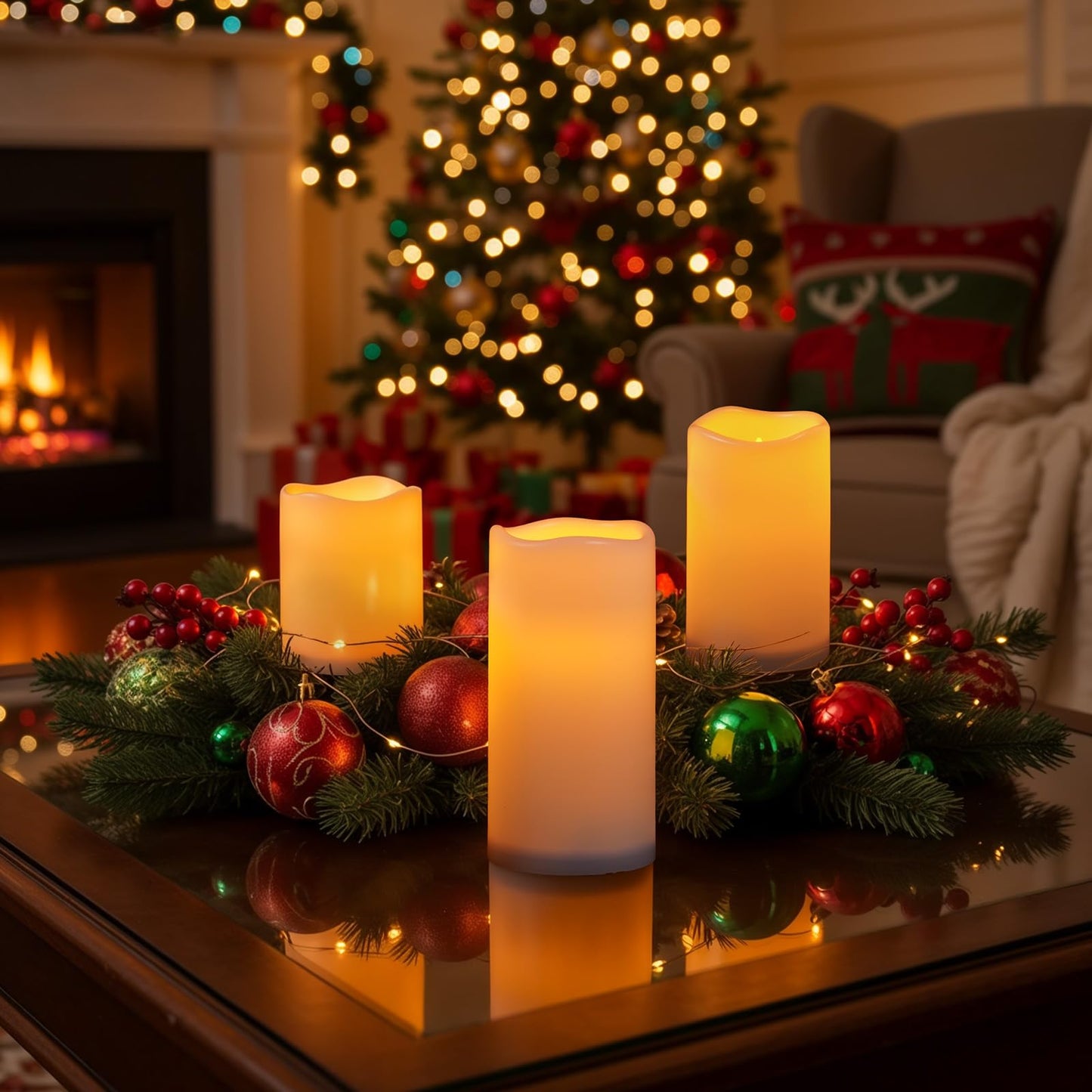 Raycare Outdoor Waterproof Flameless Candles-Auto Light Sensor Dusk to Dawn, Flickering LED Candle, Battery Operated Electric Fake Pillar Candle for Garden, Porch, Patio, Lantern Decor, (D3"xH4"5"6")