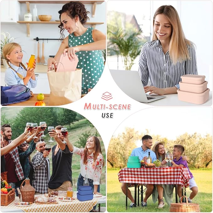 Silicone Food Storage Containers, Leak-Proof, Microwave & Dishwasher Safe