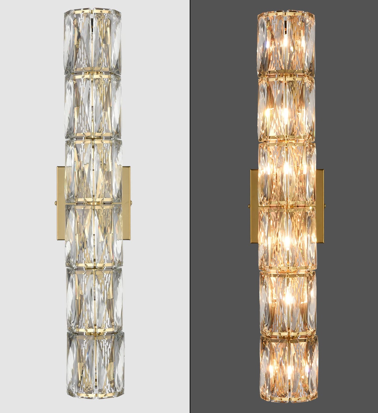 SAMTEEN 24-Inch Crystal Wall Sconce Gold Sconces Wall Lighting Mid-Century Modern 6-Light Luxury Brass Glass Wall Light Fixture for Bedroom Hallway Bathroom Vanity Light Fixtures