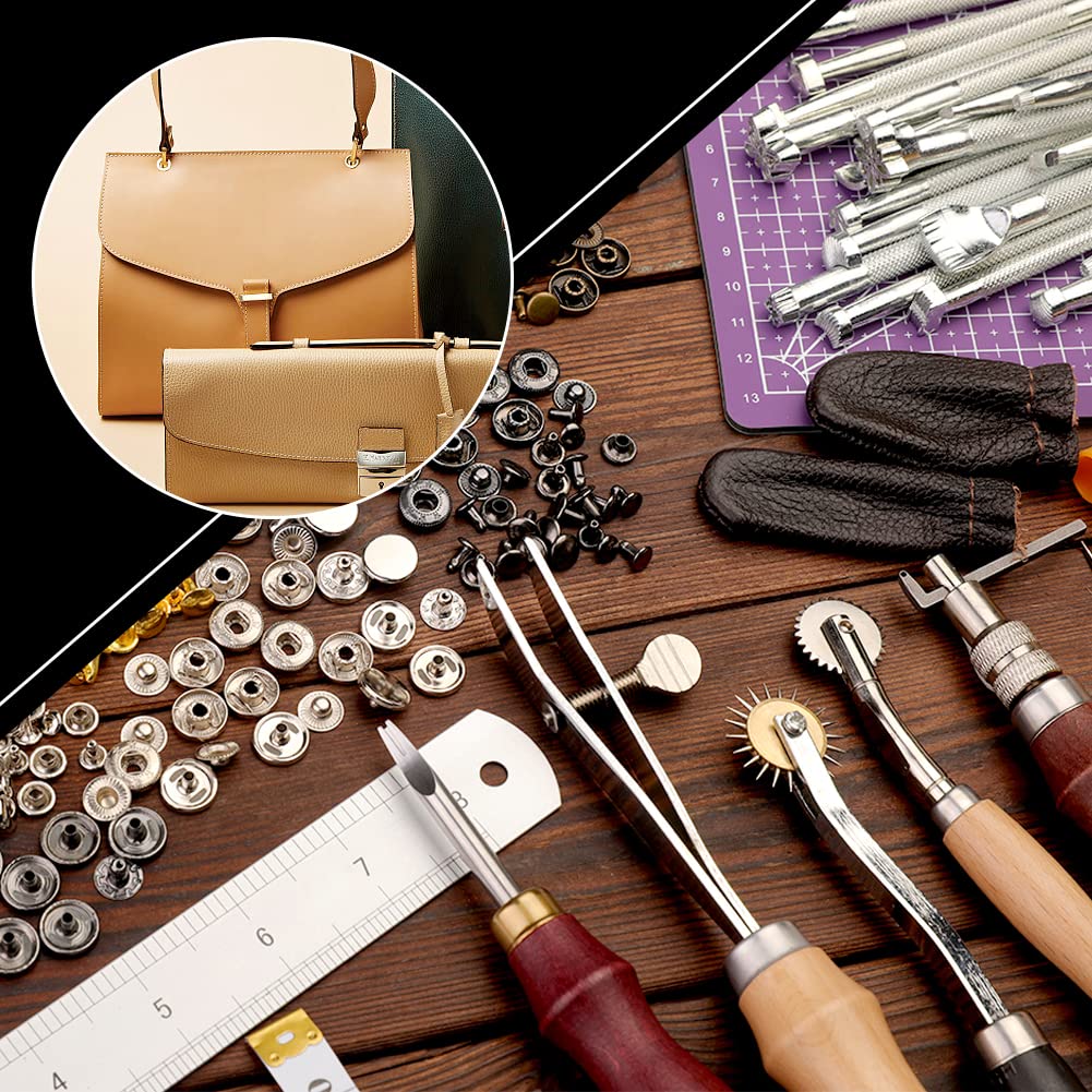 183Pcs Leather kit, Leather Working Tools Kit with Saddle Making Tools Set, Leather Rivets Kit, Prong Punch, Leather Hammer for Leather Working, Leather Making, Leather Craft DIY