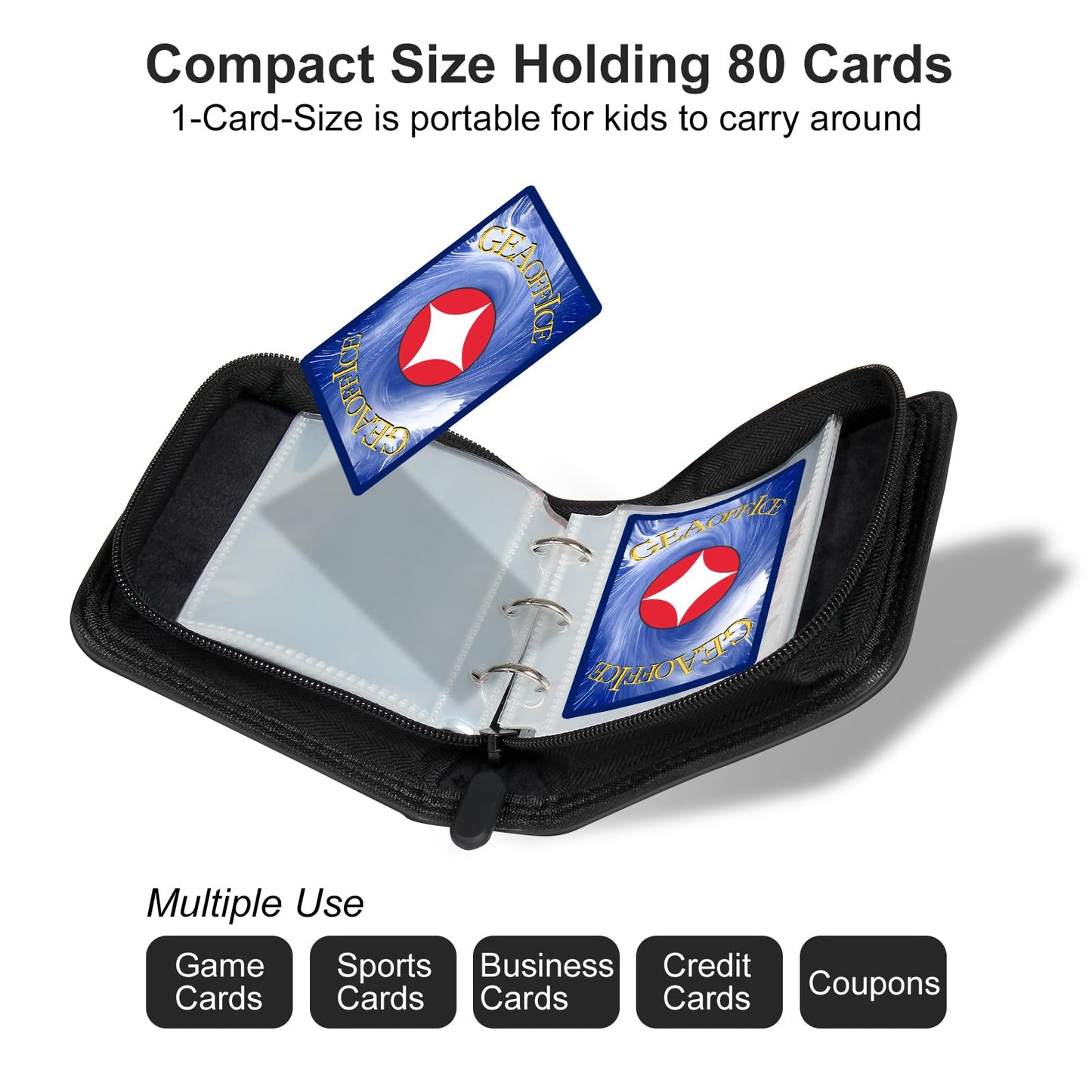 GEAoffice 1 Pocket Card Binder Mini Size, Super Lightweight Small Collectible Trading Card Albums for 80 Cards, 1 Pocket Top Loading Binder for TCG, MTG, Sports&Game Cards, Black