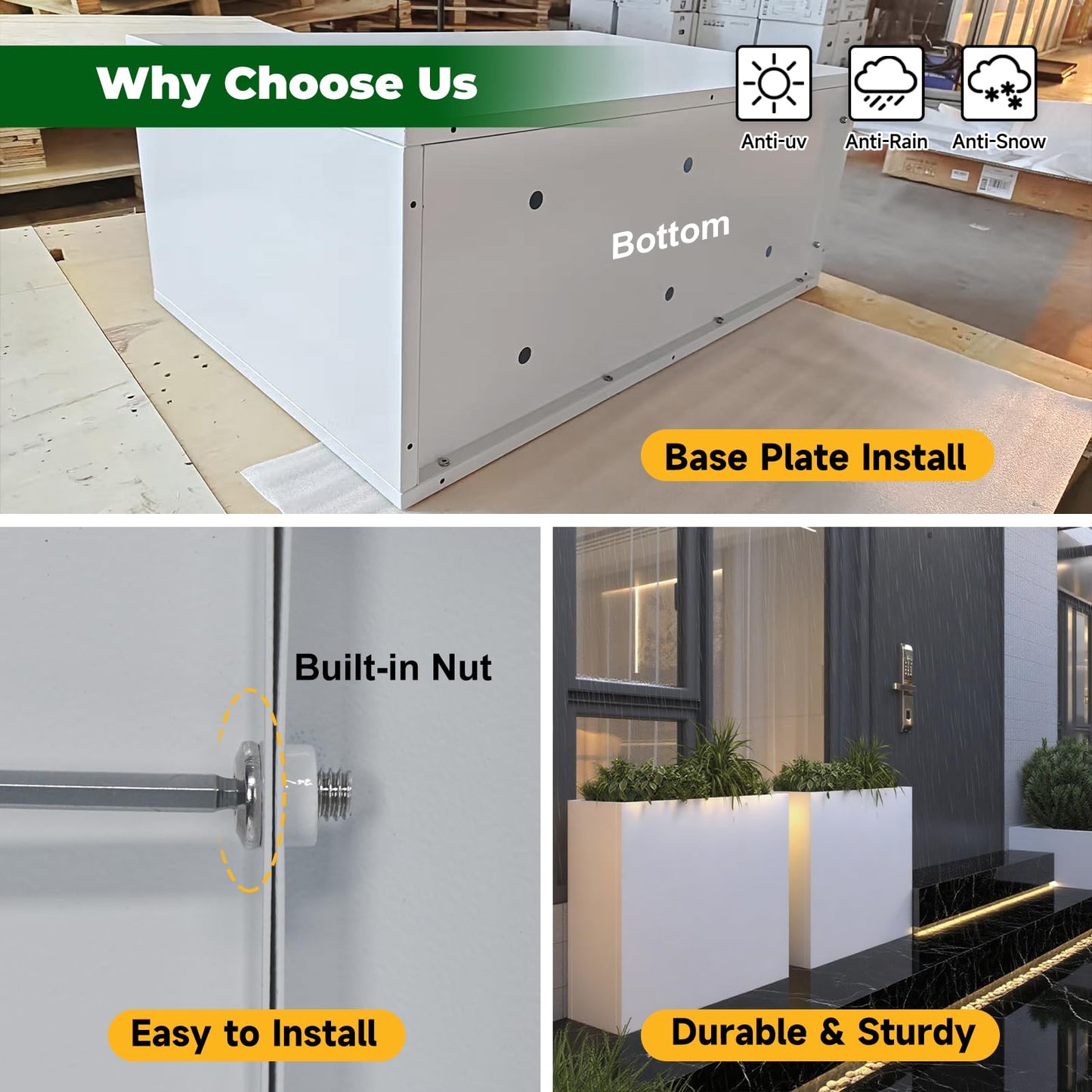GZLVSOW Metal Heavy Planter Box 32" L x 15" W x 24" H White Metal Rectangular Outdoor Planter with Removable Insert Shelf for Outside, Indoor, Garden (White, 32 * 15 * 24)