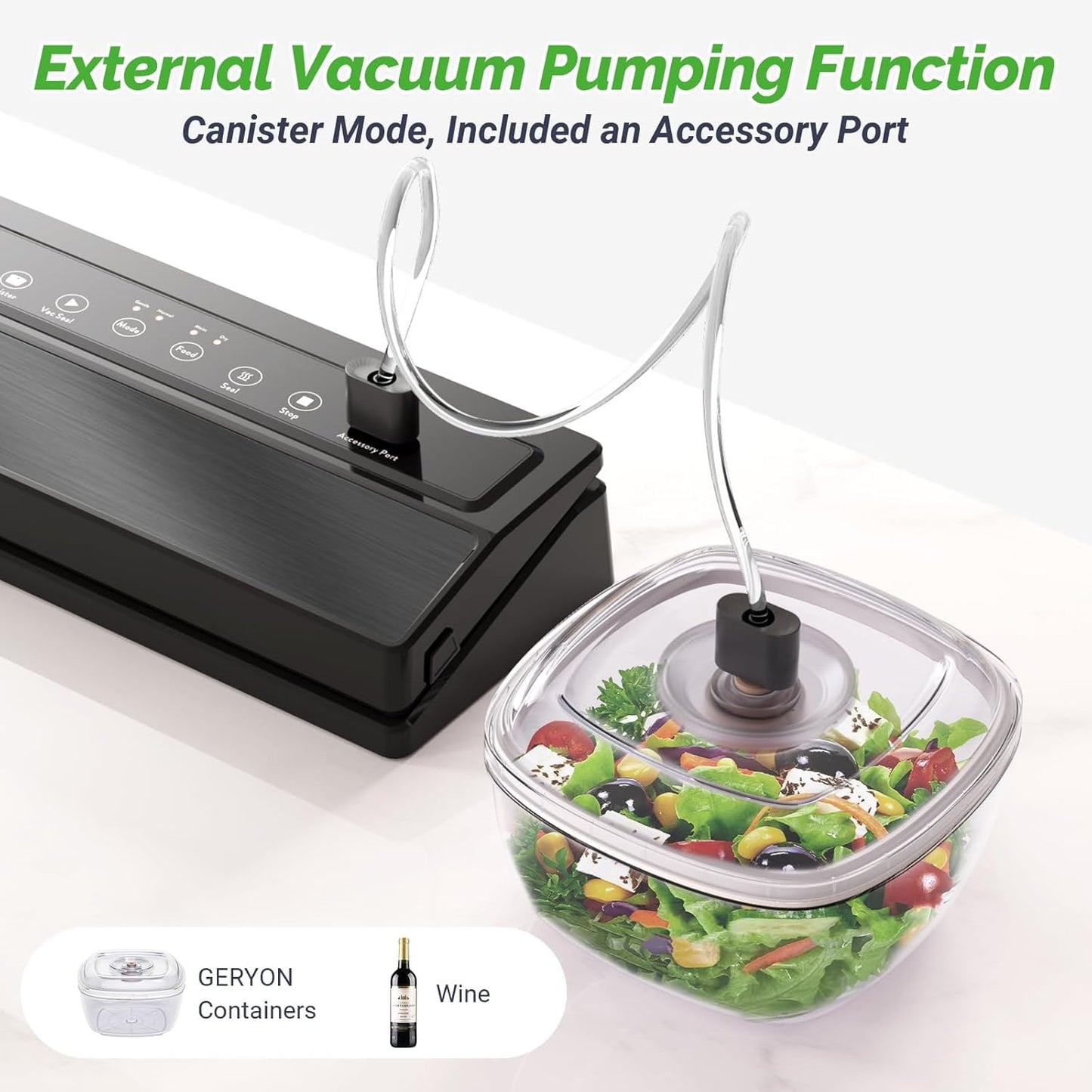 GERYON Vacuum Sealer Machine, Food Vacuum Sealer with Powerful Suction | Slim Design | Easy to Use | Led Indicator Lights for Sous Vide, Meal Prep, w/Starter Kits for Vacuum Seal Container