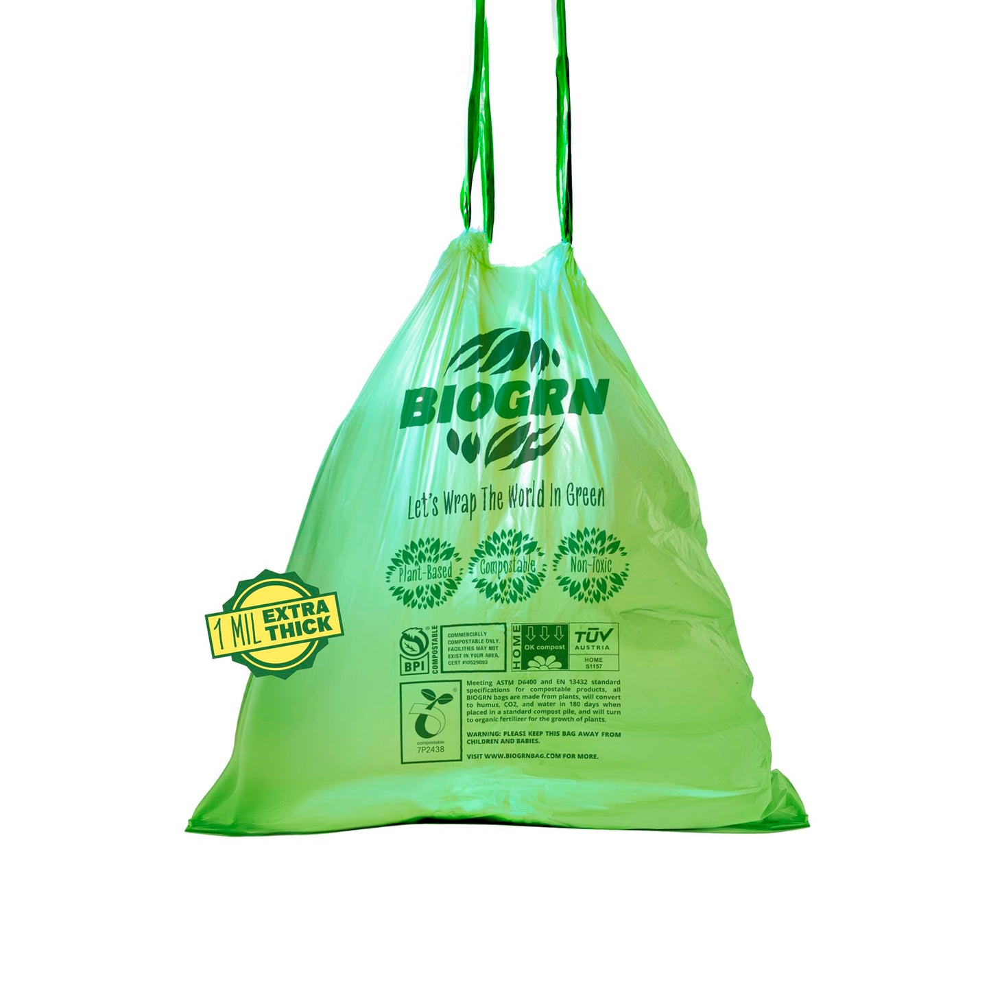 10-13 Gallon Compostable Trash Bags Drawstring 30 Bags Heavy Duty Extra Thick 1 Mil 49.21 Liter Tall Kitchen Food Scrap Waste Compost Bags Green ASTM D6400 US BPI and OK Compost Home Certified