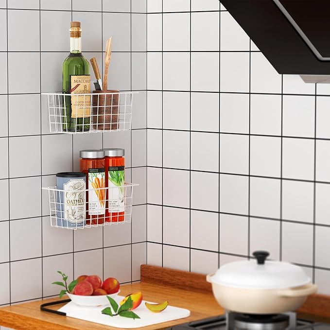 MaraFansie Hanging Kitchen Baskets Wire Storage Basket Adhesive and Screws