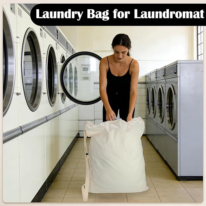Canvas Laundry Bag with shoulder Strap 24"W x 29"H, Large Drawstring Dirty