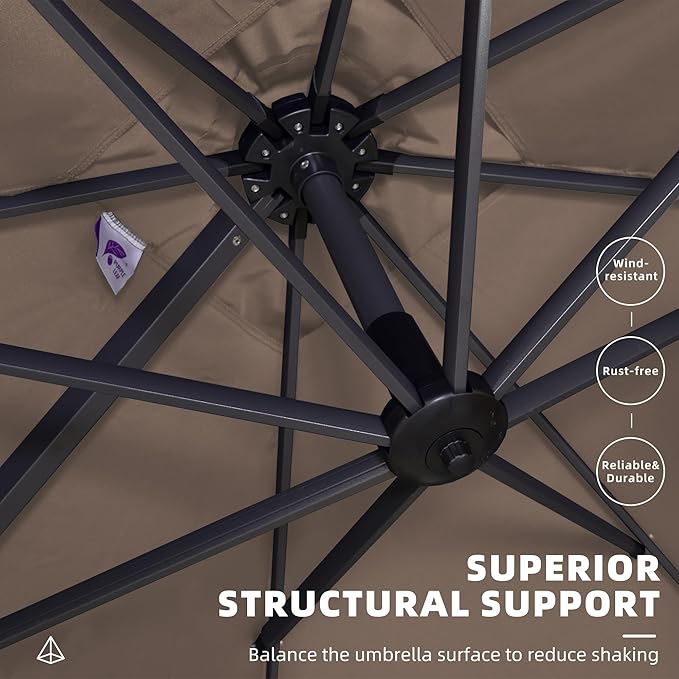 PURPLE LEAF 10' X 13' Square Cantilever Umbrella Patio Umbrella with Base Outdoor Umbrella Aluminum Offset with 360-degree Rotation for Garden Deck Pool Patio Taupe