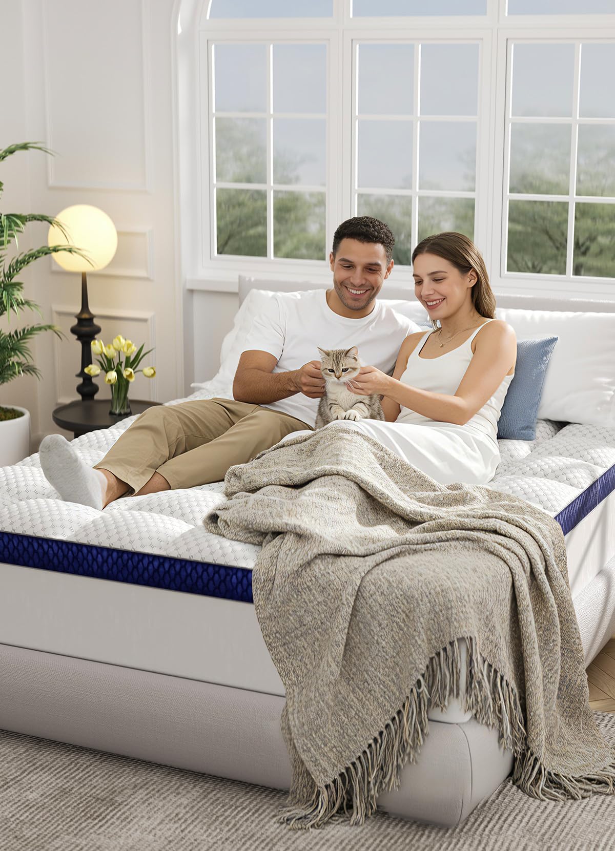 BEDELITE Queen Mattress Topper 3 Inch Thick Mattress Pad, Plush Pillow Top Bed Cover with Elastic Deep Pockets Up to 6-24 Inch for Pressure Relief, Shredded Memory Foam Filling