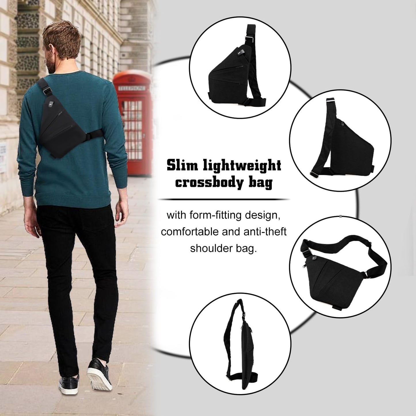 GDOKKNY Anti Theft Crossbody Bag for Women Personal Flex Travel Bag Anti-Theft Cross Body Bag Sling Chest Bag for Men (Black)