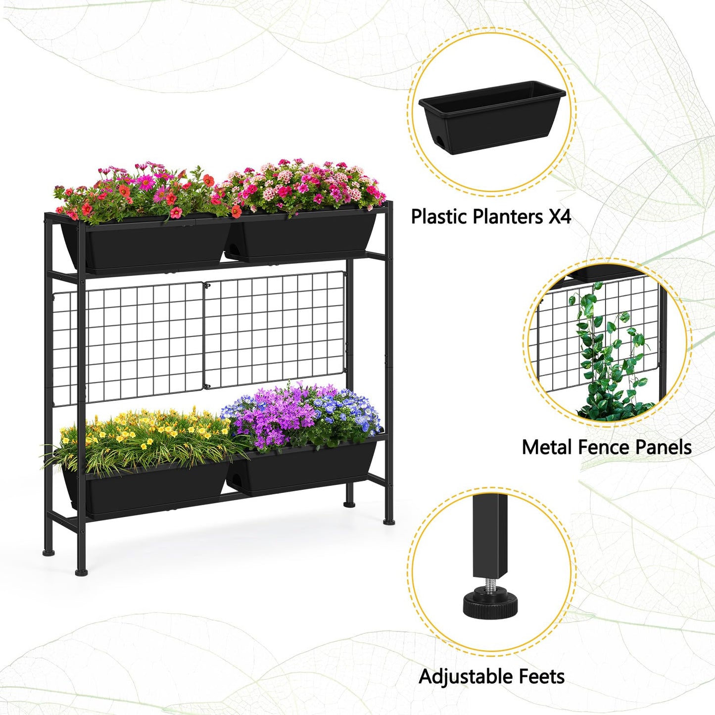 ETELI Vertical Raised Garden Beds Outdoor Elevated Herbs Garden Planter Boxes with Trellis and Legs 32.4" Flowers Beds Vertical Planters for Small Climbing Plant Vegetables Patio Balcony, Black