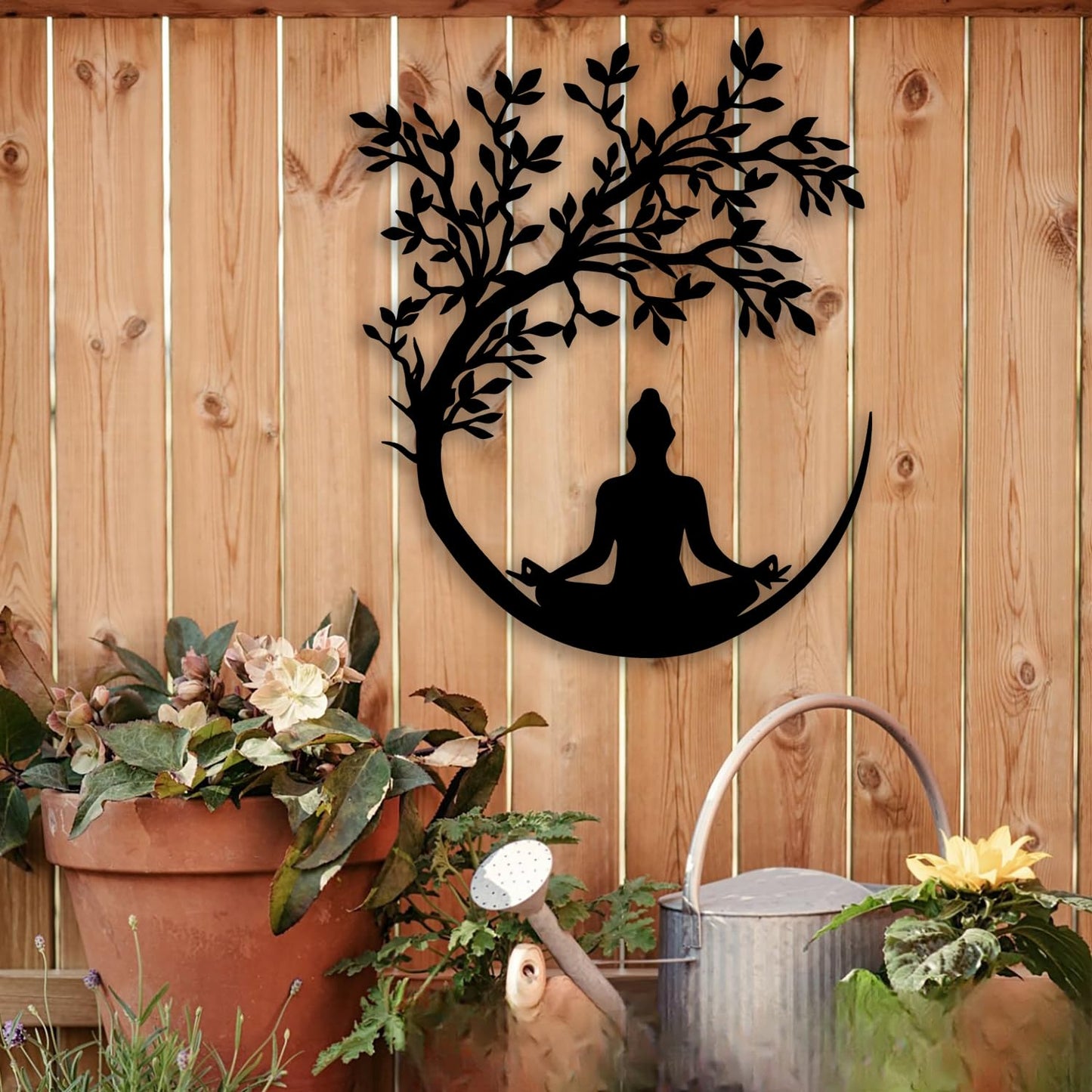 OPTYBVFD Tree of Life and Buddha Metal Wall Decor - Zen Room Decor Wall Art Home Decor for Living Room, Bedroom, Office, Yoga, Meditation (Black)
