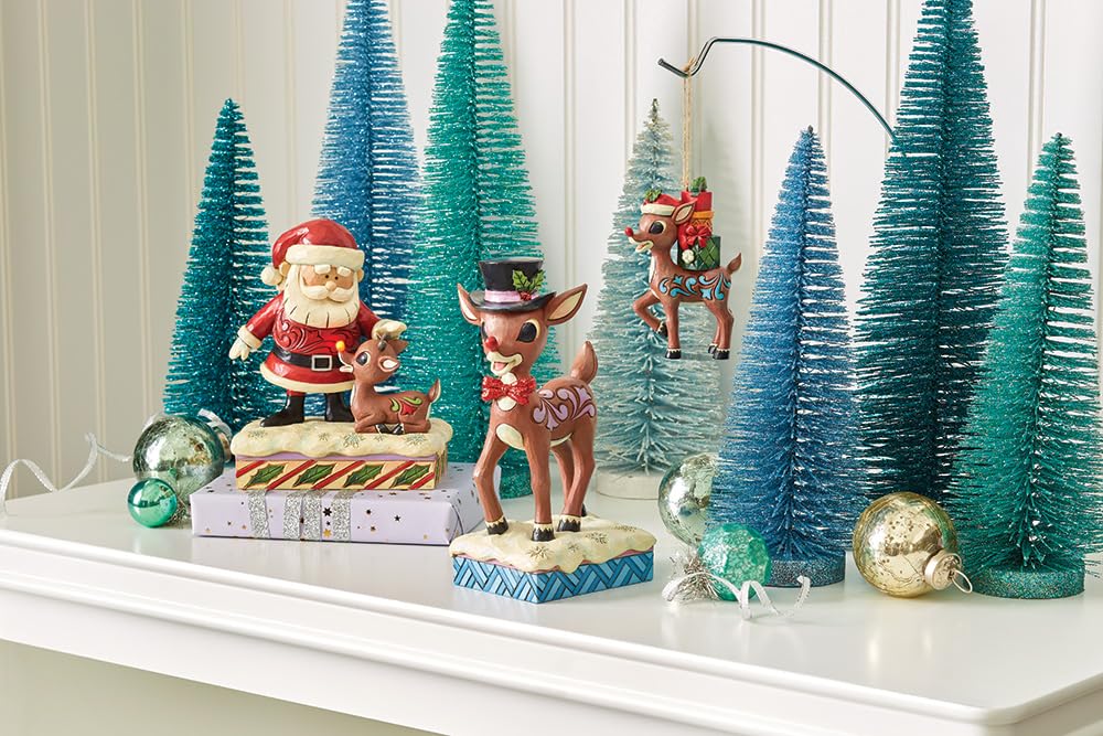 Enesco Rudolph Traditions by Jim Shore Carrying a Stack of Presents Hanging Ornament, 4.13 Inch, Multicolor