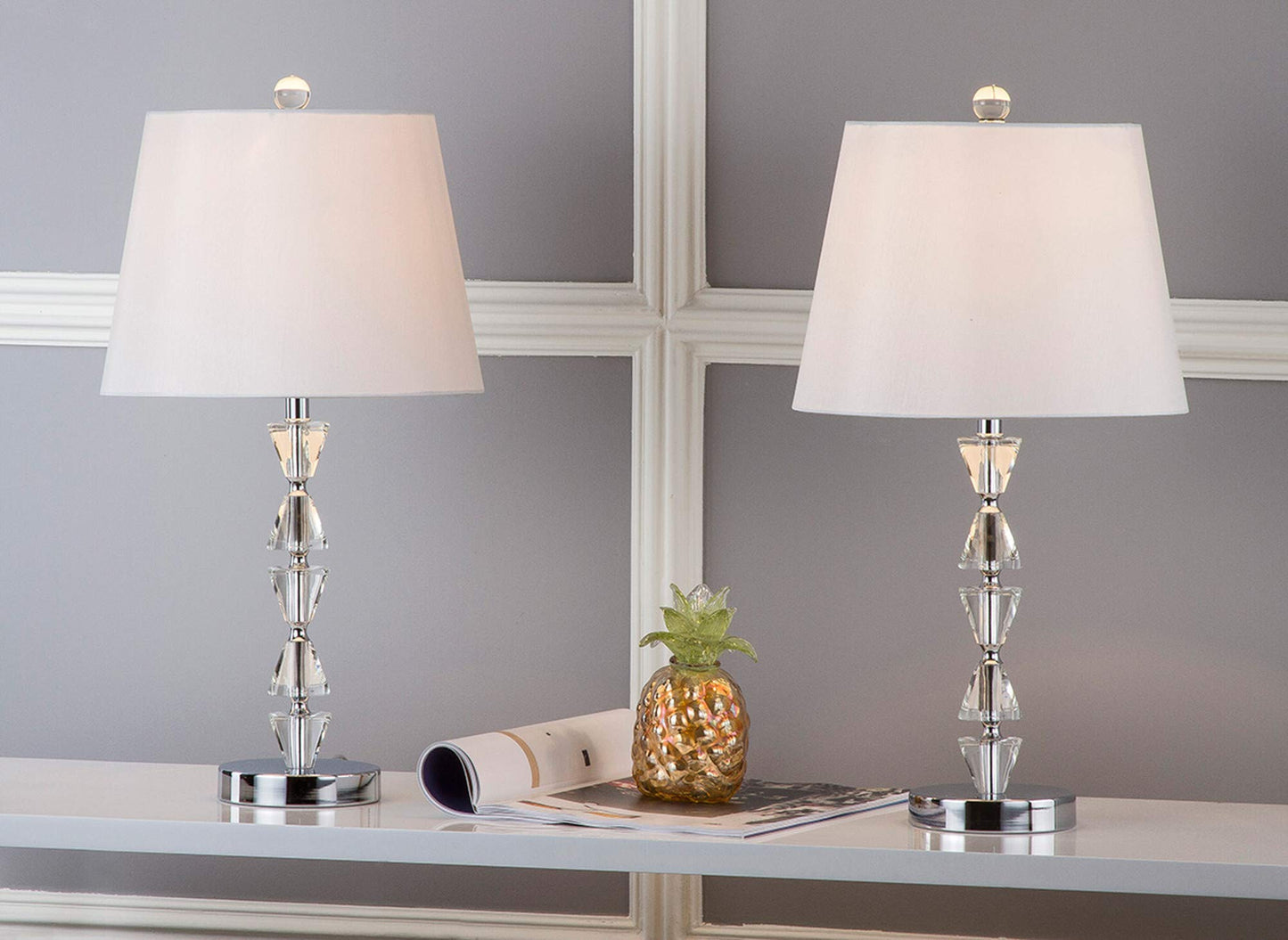 SAFAVIEH Lighting Collection Deco Prisms Modern Glam Crystal 21-inch Bedroom Living Room Home Office Desk Nightstand Table Lamp Set of 2 (LED Bulbs Included)