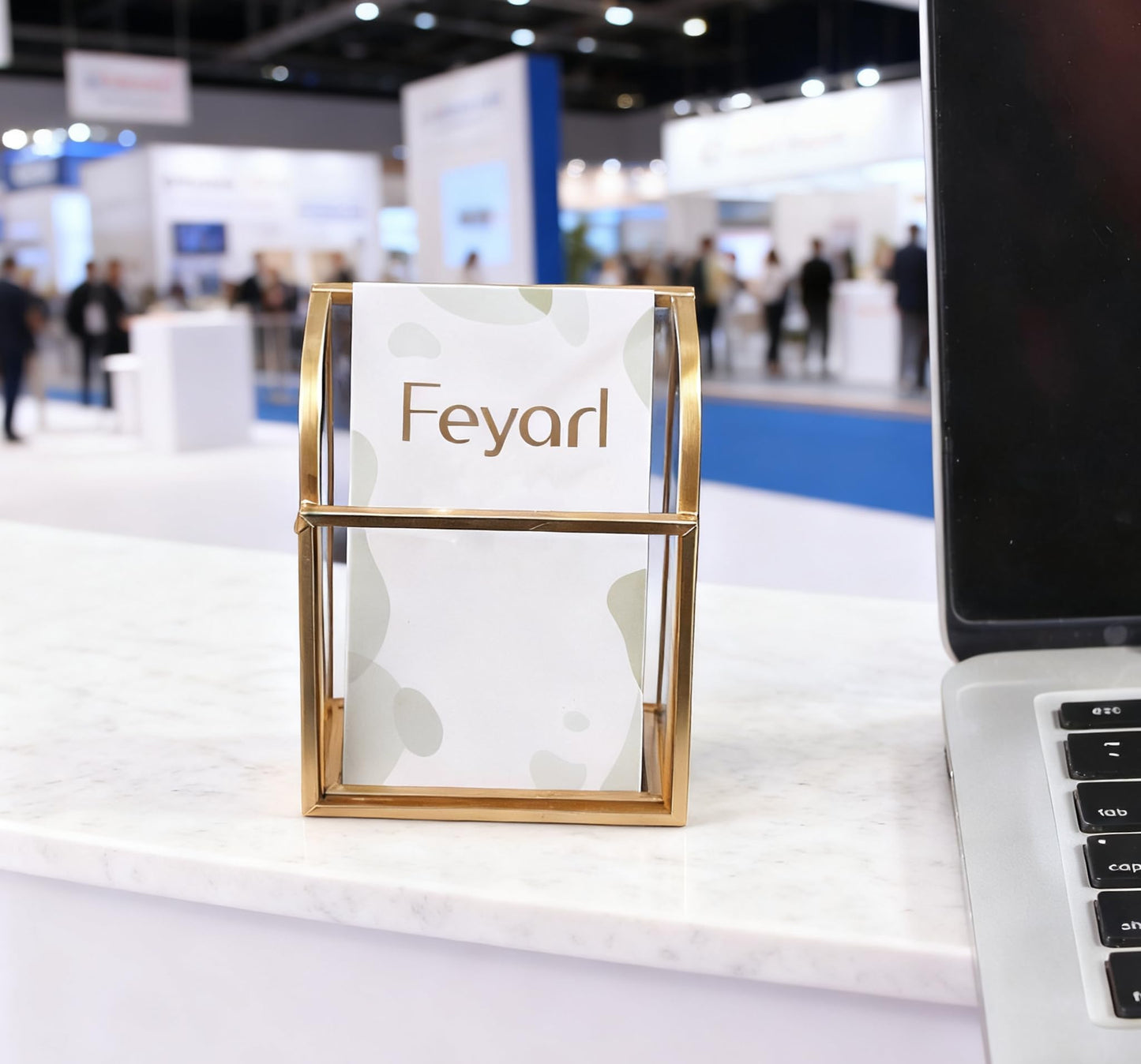 Feyarl Gold Glass Business Card Holder Vertical Clear Business Card Display Stand Organizer for Office Desk Reception Counter Salon Appointment Gift Cards