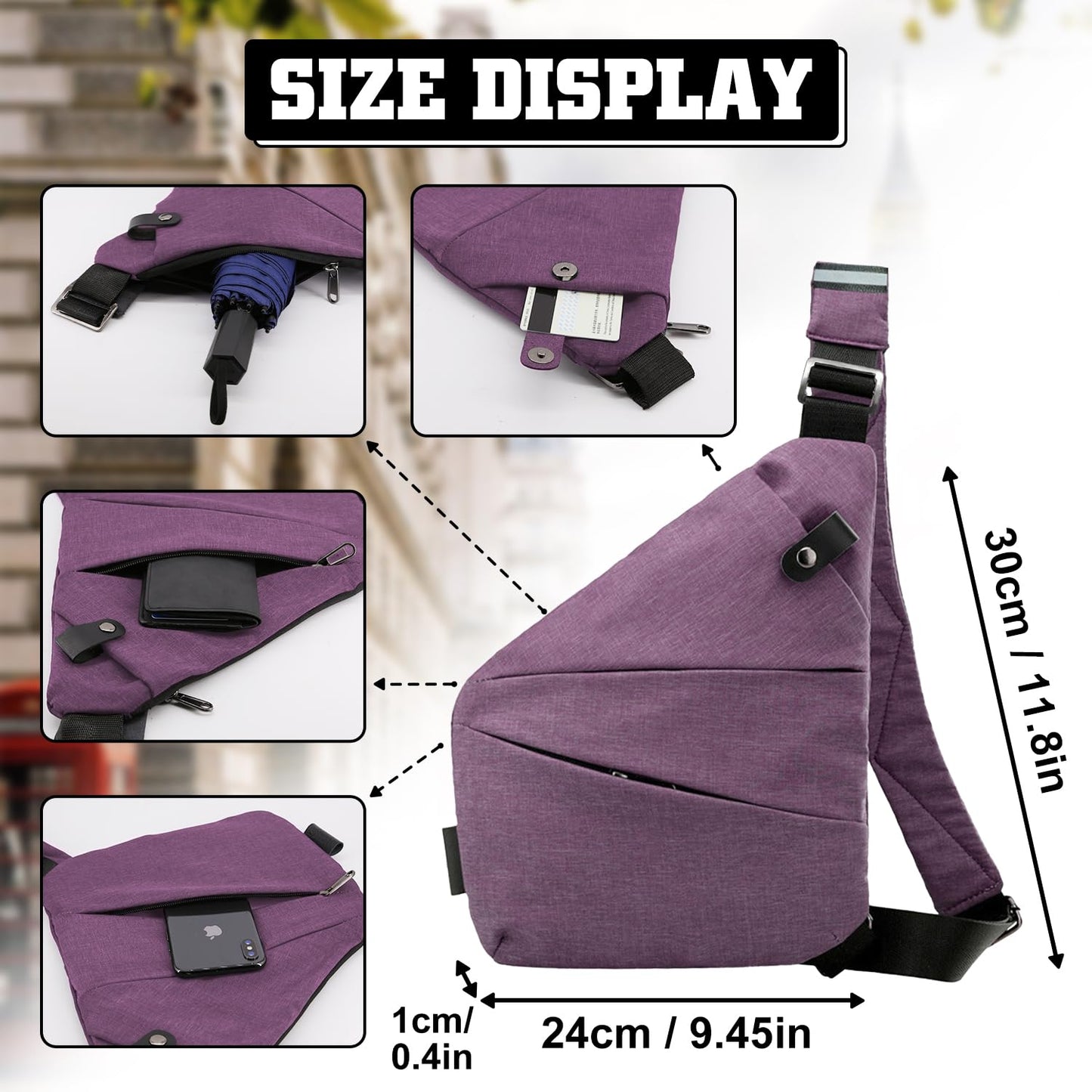 GDOKKNY Anti Theft Crossbody Bag for Women Personal Flex Travel Bag Anti-Theft Cross Body Bag Sling Chest Bag for Men (Black)