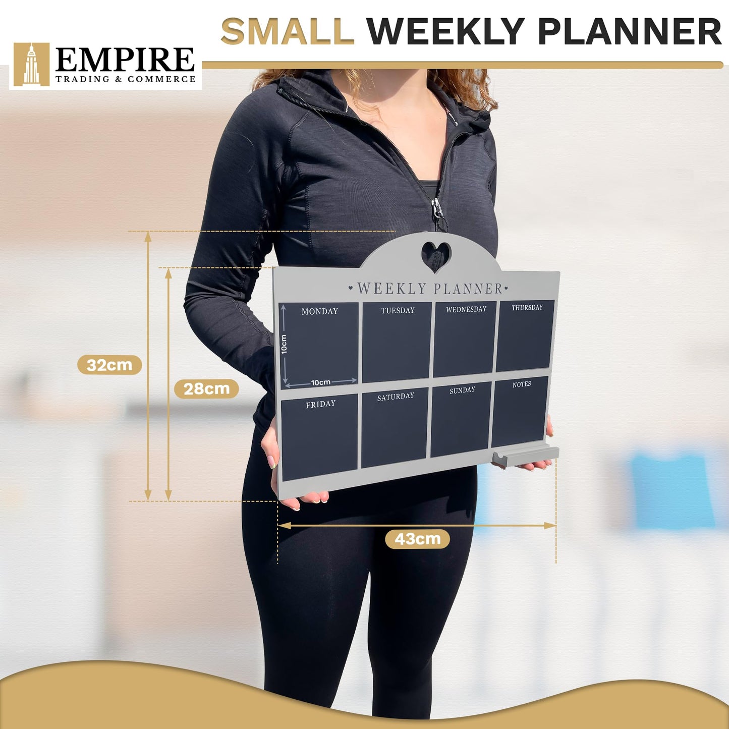 Empire Weekly Planner and Menu Board for Kitchen, Work Planner Blackboard, Wall Mounted Daily Planner with a Pen, To Do List, Dry Erase Meal Planner with White Cloth for Office & Home (Standard, Grey)