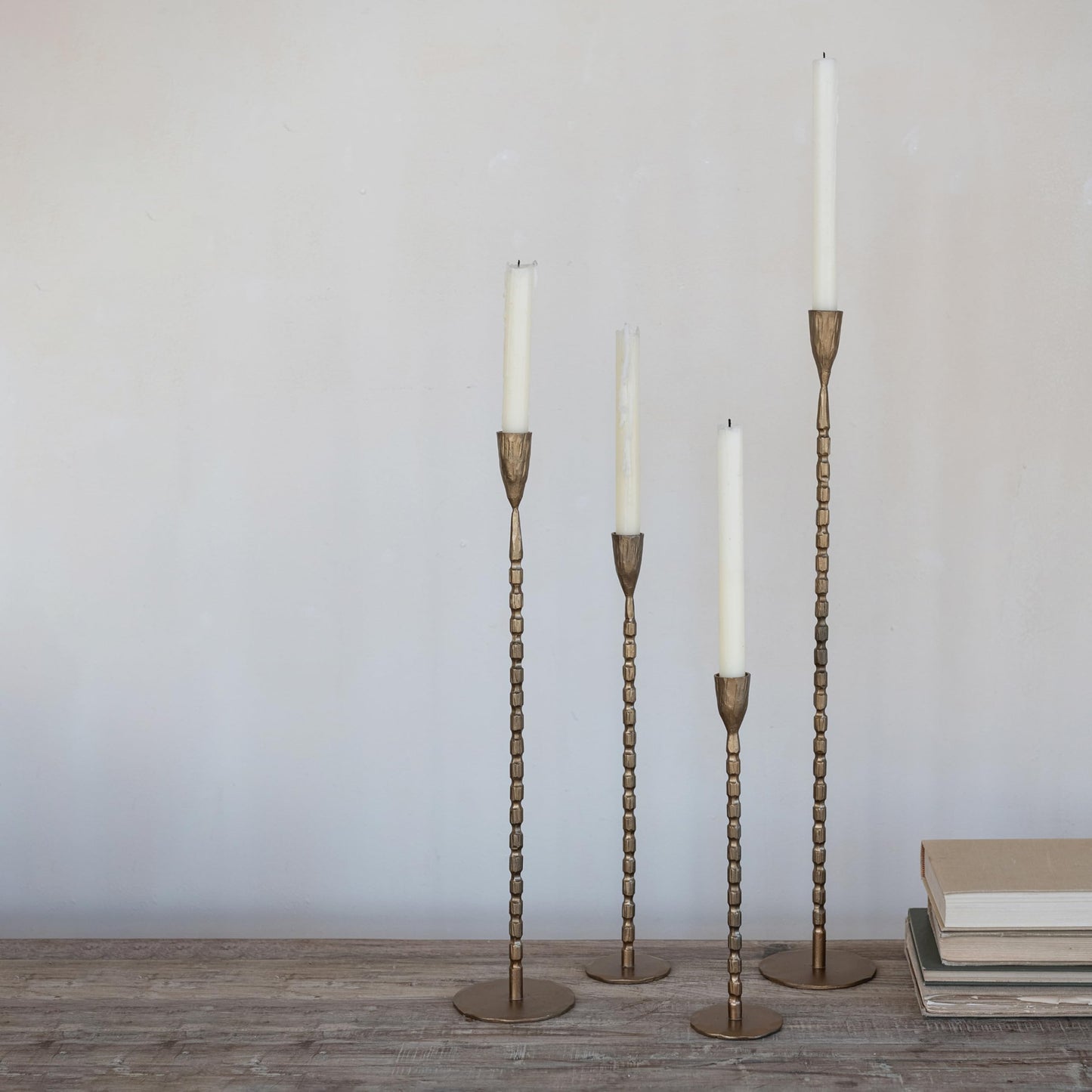 Creative Co-Op 4-Piece Hand-Forged Cast Metal Taper Holders, Gold Finish