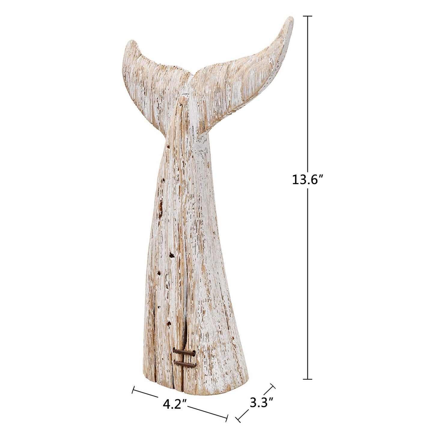 E-view Wood Whale Statue Wooden Nautical Decor for Home - Antique Fish Figures Decoration Animal Statues Beach Themed Wall Art (Whale Tail Figurine)