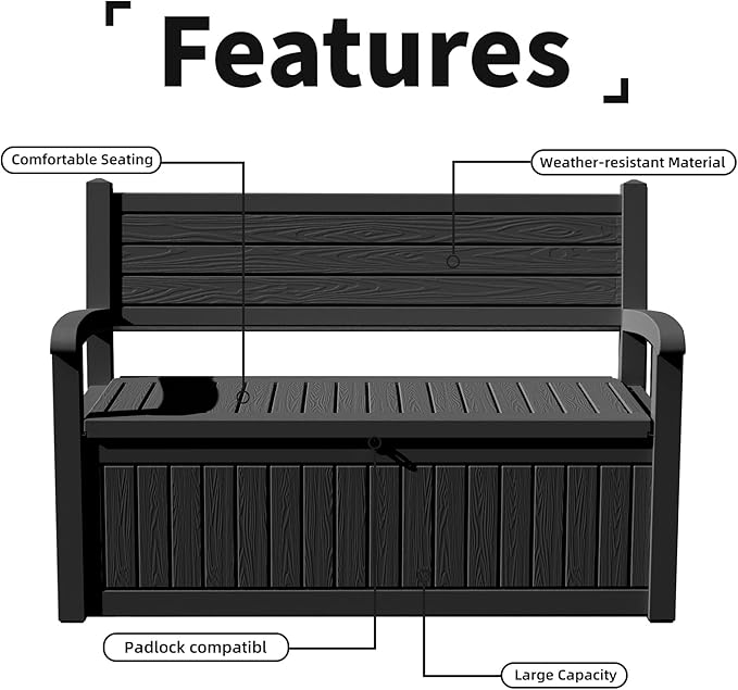 80 Gallon Outdoor Storage Bench Deck Box Waterproof Lockable,Outdoor Storage Furniture for Patio,Garden and Porch,Tools and Cushions( Black Stripe)