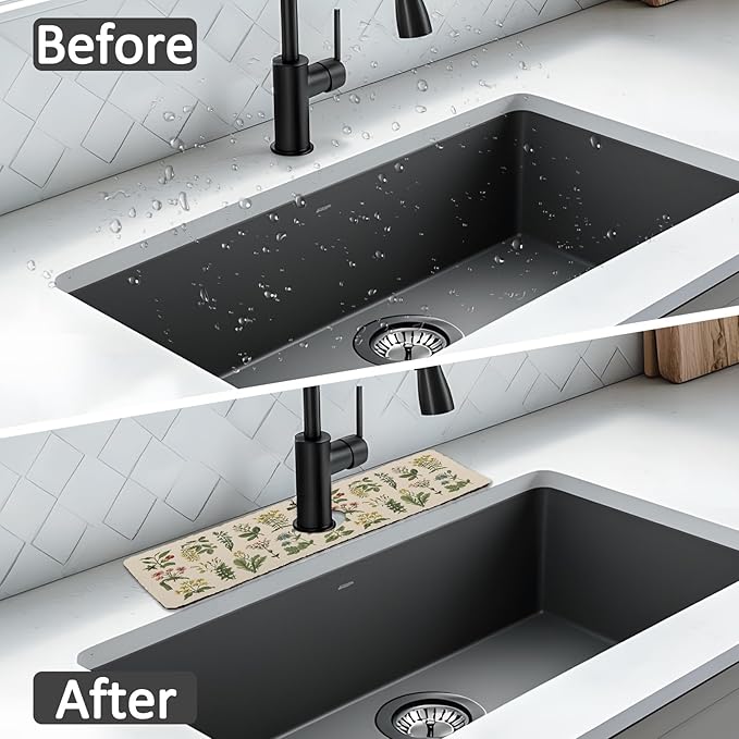 2PCS 15" X 5.5" Kitchen Sink Splash Guard Faucet Mat Floral Super Absorbent