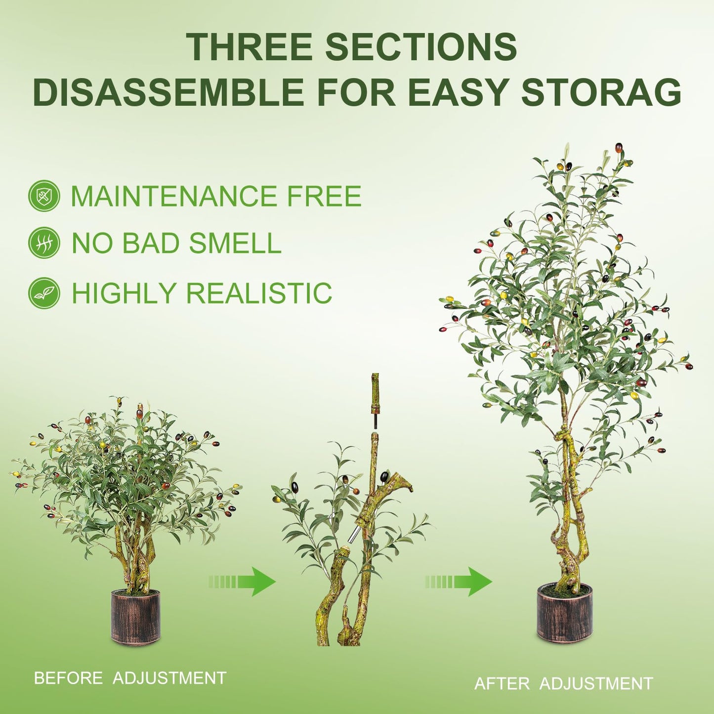 5FT Artificial Olive Tree Indoor - Lifelike Fake Olive Tree with Branches, Leaves & Fruits, Realistic Faux Tree for Bathroom, Office, Bedroom Decor, Compact Home Decor Plants
